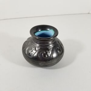 Bariloche Pottery Seed Pot Gunmetal Glaze Blue Interior Vintage 3 Inches Tall